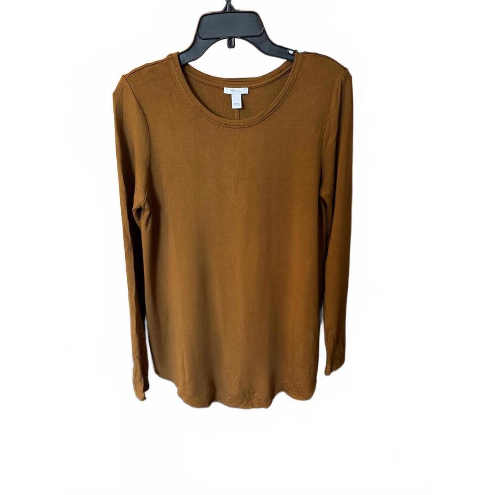 Daily Ritual Long Sleeve Crew Neck Top in Mustard Brown, Size 1